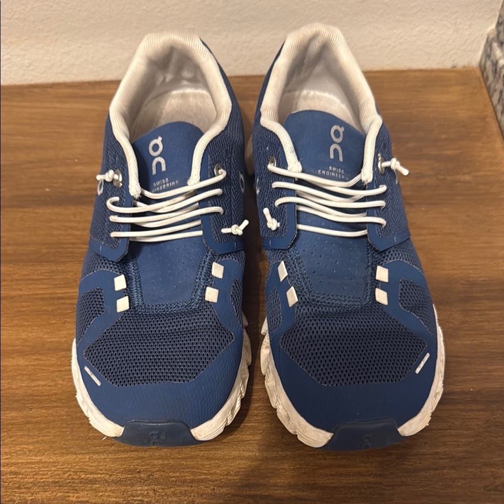 On Running Navy and White Athletic Shoes
